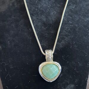 VTG. Mexican Sterling Silver Heart Pendant Necklace Green Stone – MX Stamp